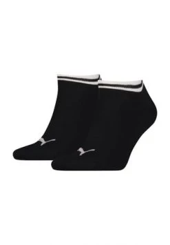 PUMA® Sneakersocken, 2er-Pack, Logo, Gestreiftes Bündchen, Unisex Schwarz