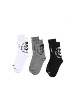DIESEL® Socken Unisex, 3er Pack, SKM-RAY, Mohawk, Stretchbündchen, Uni Schwarz/ Weiß/ Grau