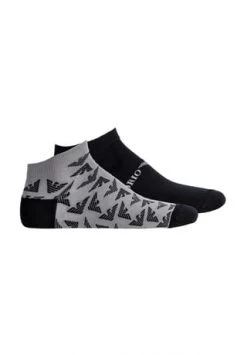 EMPORIO ARMANI Herren Sneakersocken, 2 Paar - Logodruck Schwarz/ Grau