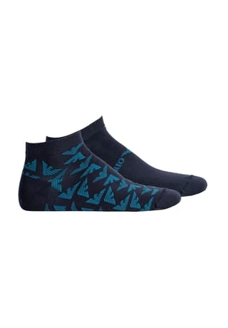 EMPORIO ARMANI Herren Sneakersocken, 2 Paar - Logodruck Blau 1 EMPORIO ARMANI Herren Sneakersocken, 2 Paar - Logodruck Blau