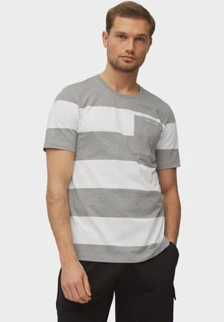 Marc O'Polo T-Shirt, Kurzarm, Streifen, Für Herren Grau/ Weiß 2 Marc O'Polo T-Shirt, Kurzarm, Streifen, Für Herren Grau/ Weiß – Bild 2