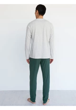 Marc O'Polo Herren Schlafanzug - LOUNGESET, Rundhals, Baumwolle, Langarm Grau/ Grün 3 Marc O'Polo Herren Schlafanzug - LOUNGESET, Rundhals, Baumwolle, Langarm Grau/ Grün – Bild 3