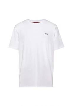 HUGO Herren T-Shirt - DERO222, Rundhals, 1/2-Arm, Logo-Print, Baumwolle Weiß