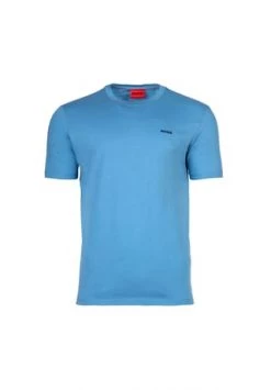 HUGO Herren T-Shirt - DERO222, Rundhals, 1/2-Arm, Logo-Print, Baumwolle MIttelblau