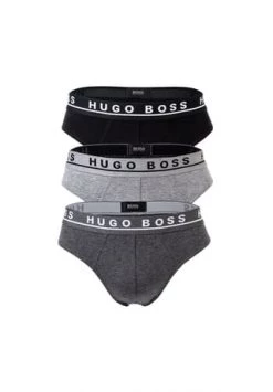 BOSS Herren Slips, 3er Pack - Briefs, Logobund, Cotton Stretch Grau