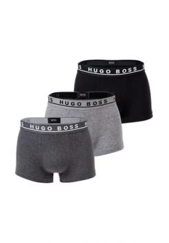 BOSS Herren Boxer Shorts, 3er Pack - Trunks, Cotton Stretch, Logo, Einfarbig Grau