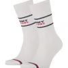 TOMMY Jeans Strümpfe, 2er-Pack, Hoher Bio-Baumwolle Anteil, Logo-Bund, Uni, Für Damen Und Herren 001 WHITE