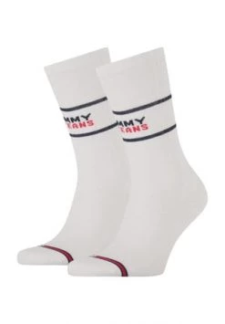 TOMMY Jeans Strümpfe, 2er-Pack, Hoher Bio-Baumwolle Anteil, Logo-Bund, Uni, Für Damen Und Herren 001 WHITE
