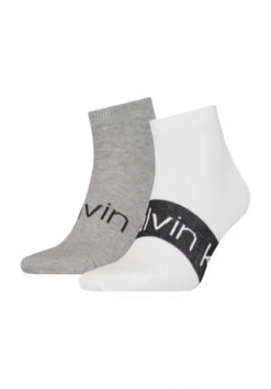 Calvin Klein Sneakersocken, 2er-Pack, Logo-Print, Meliert, Für Herren 001 WHITE