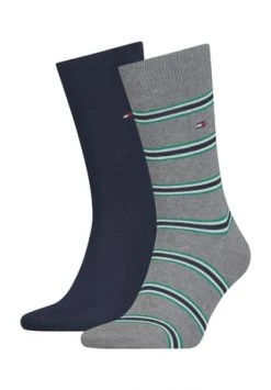 TOMMY HILFIGER Socken, 2er-Pack, Streifen, Uni, Für Herren 003 GREY MELANGE