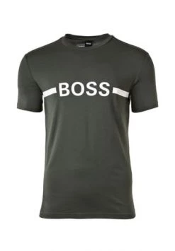BOSS Herren T-Shirt Kurzarm - RN Slim Fit, Rundhals, Logoprint, UV-Protection Dunkelgrün