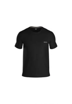 BOSS Herren T-Shirt - Mix&Match, Unterziehshirt, Rundhals, Baumwolle, Logo, Einfarbig Schwarz