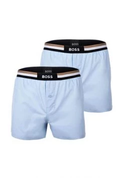 BOSS Herren Web-Boxershorts, 2er Pack - Woven Boxer EW, Pyjama-Shorts, Popeline Hellblau