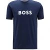 BOSS Herren T-Shirt Kurzarm - T-Shirt RN, Rundhals, Großer Logodruck, UV-Protection, Baumwolle Blau