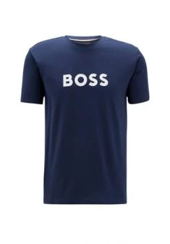 BOSS Herren T-Shirt Kurzarm - T-Shirt RN, Rundhals, Großer Logodruck, UV-Protection, Baumwolle Blau