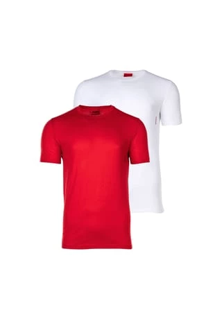 HUGO Herren T-Shirt, 2er Pack - Rundhals, Kurzarm, Logo Print, Baumwolle, Uni Rot/ Weiß 1 HUGO Herren T-Shirt, 2er Pack - Rundhals, Kurzarm, Logo Print, Baumwolle, Uni Rot/ Weiß