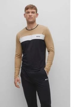 BOSS Pyjama-Oberteil, Markenschriftzug, Für Herren 260 MEDIUM BEIGE -socken-struempfe Verkäufe unnamed file 458