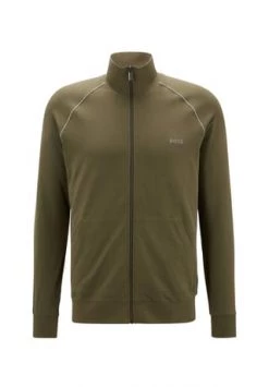 BOSS Herren Zip-Jacke - Mix&Match, Loungewear, Sweatjacke, Zipper, Baumwolle, Einfarbig Grün