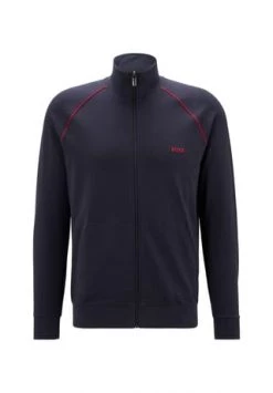 BOSS Herren Zip-Jacke - Mix&Match, Loungewear, Sweatjacke, Zipper, Baumwolle, Einfarbig Dunkelblau