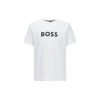 BOSS Herren T-Shirt Kurzarm - T-Shirt RN, Rundhals, Großer Logodruck, UV-Protection, Baumwolle Weiß