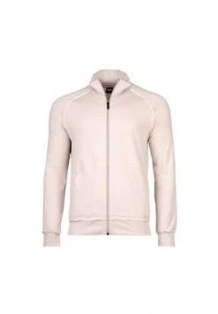 BOSS Herren Zip-Jacke - Mix&Match, Loungewear, Sweatjacke, Zipper, Baumwolle, Einfarbig Beige