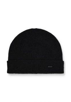 HUGO Herren Mütze - Beanie XAMIR, Strickmütze, Kaschmir, One Size, Einfarbig Schwarz