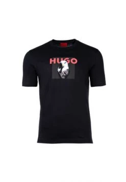 HUGO Herren T-Shirt - Dhynx, Katzenprint , Rundhals, Kurzarm, Logo, Baumwolle Schwarz