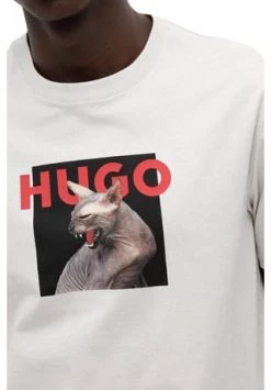 HUGO Herren T-Shirt - Dhynx, Katzenprint , Rundhals, Kurzarm, Logo, Baumwolle Weiß -socken-struempfe Verkäufe unnamed file 589