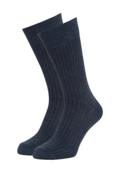 DUNMORE Socken, 2er-Pack, Streifen, Rippbund, Für Herren Jeansblau