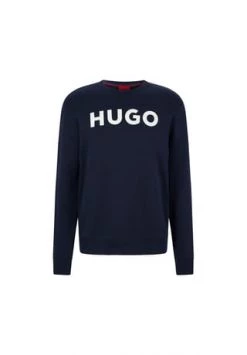HUGO Herren Sweater - DEM, Sweatshirt, Rundhals, French Terry, Logo, Cotton Dunkelblau