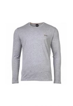 BOSS Herren Langarmshirt - Mix&Match LS-Shirt R, Rundhals, Cotton Stretch, Logo Grau