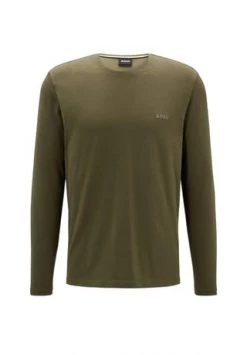 BOSS Herren Langarmshirt - Mix&Match LS-Shirt R, Rundhals, Cotton Stretch, Logo Grün