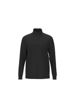 HUGO Herren Longsleeve - DEROLLO224, Stehkragen, Langarm Shirt, Cotton Stretch Schwarz
