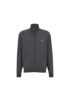 BOSS Herren Zip-Jacke - Mix&Match, Loungewear, Sweatjacke, Zipper, Baumwolle, Einfarbig Dunkelgrau